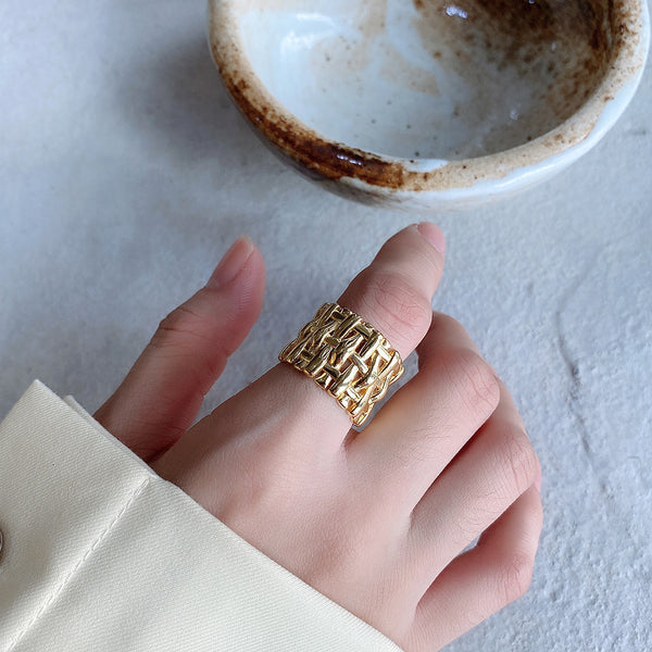 Woven Ring Women European And American Hollow Cross Wide Version Live Simple Ring