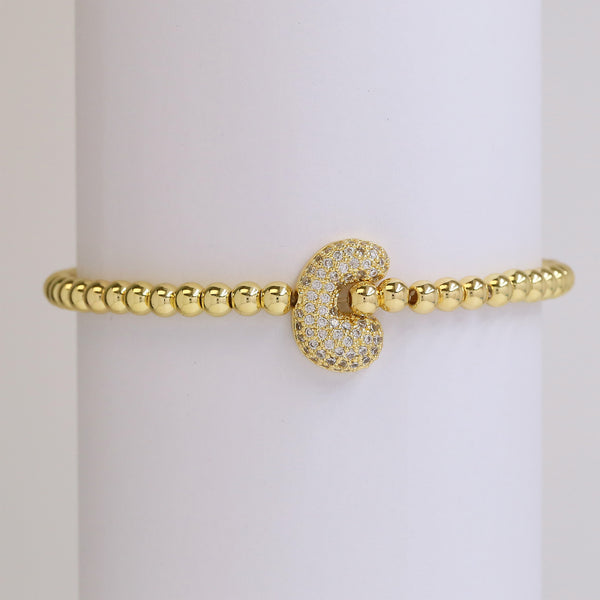 Fashion Jewelry 18K Balloon Bubble Zircon Letter Beaded Copper Bead Elastic String Bracelet