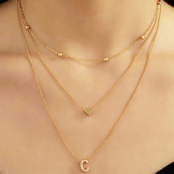 Women's Heart-shaped 26 English Letter Pendant Necklace