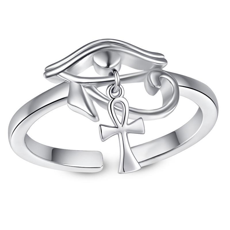 Sterling Silver Eye of Horus Ankh Cross Protection Rings Jewelry