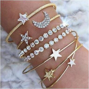 Women Moon Stars Cuff Bracelets Bangles Simple Gifts