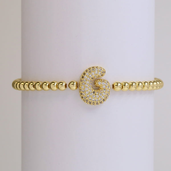Fashion Jewelry 18K Balloon Bubble Zircon Letter Beaded Copper Bead Elastic String Bracelet