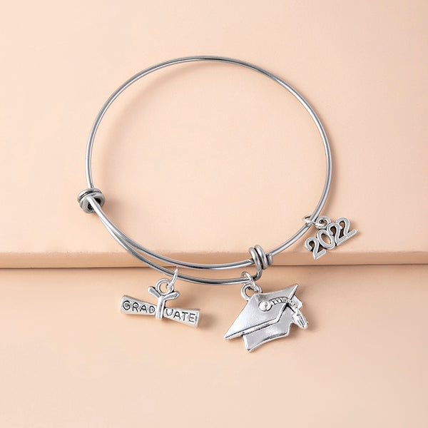 Graduate Cap Charm Bracelet Stainless Steel Adjustable Bangles For Women Graduation Jewelry Accessories