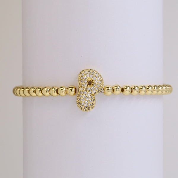 Fashion Jewelry 18K Balloon Bubble Zircon Letter Beaded Copper Bead Elastic String Bracelet